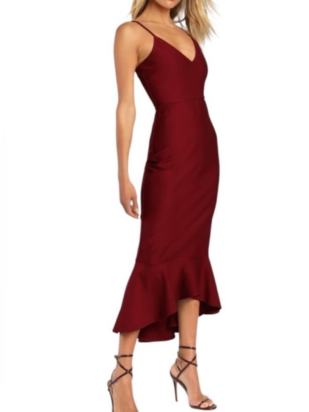 Lulus Stun Like Me NWT‎ size Small Wine Red Bodycon Trumpet Hem Midi Dress - Picture 12 of 12